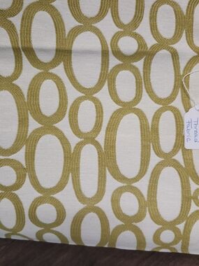 MCM Cream and Gold Green Oval Pattern Upholstery Fabric